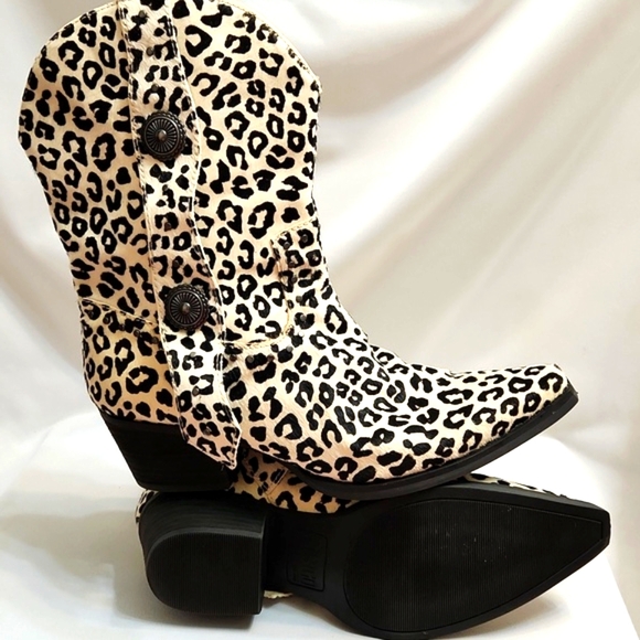 Dingo By Dan Post Snow Leopard Leather Heeled Western Cowgirl Boots (W Size 8.5) - Picture 5 of 15
